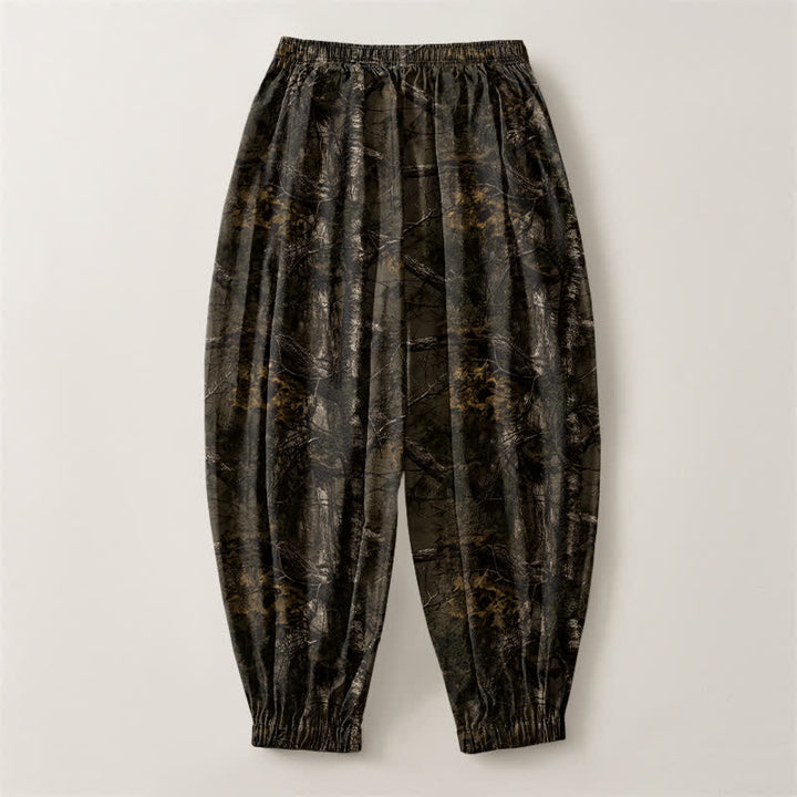Buddha Stones Pantaloni harem da uomo in puro cotone con coulisse e tasche, fantasia mimetica effetto marmo. - image 2