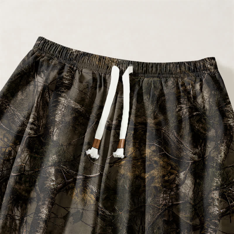 Buddha Stones Pantaloni harem da uomo in puro cotone con coulisse e tasche, fantasia mimetica effetto marmo. - image 3