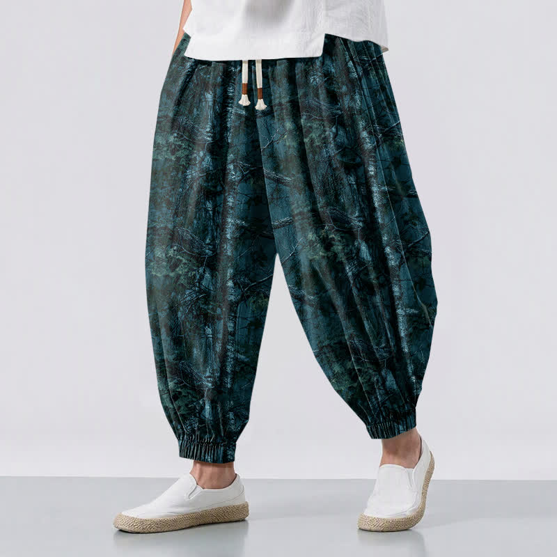 Buddha Stones Pantaloni harem da uomo in puro cotone con coulisse e tasche, fantasia mimetica effetto marmo. - Verde acqua - US/UK/AU50, EU60 (5XL) - image 6