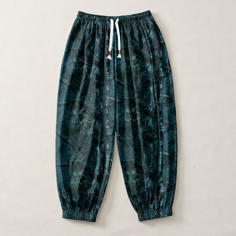 Buddha Stones Pantaloni harem da uomo in puro cotone con coulisse e tasche, fantasia mimetica effetto marmo. - image 7