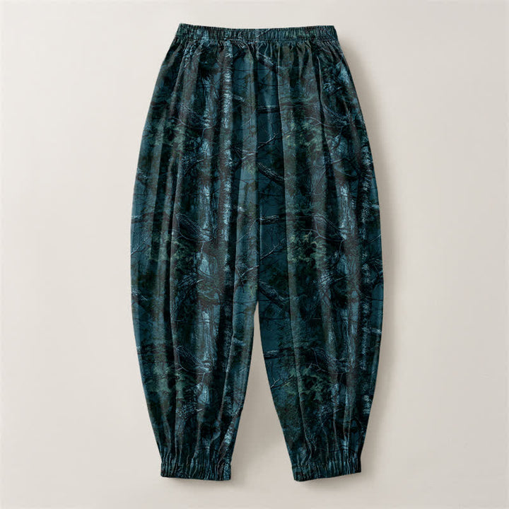 Buddha Stones Pantaloni harem da uomo in puro cotone con coulisse e tasche, fantasia mimetica effetto marmo. - image 8