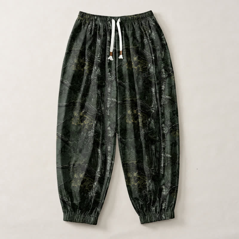 Buddha Stones Pantaloni harem da uomo in puro cotone con coulisse e tasche, fantasia mimetica effetto marmo. - image 13