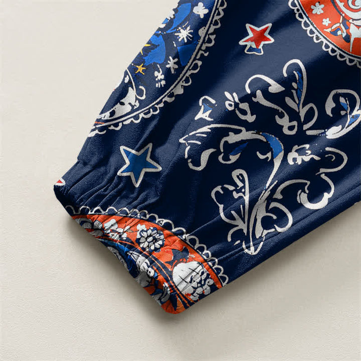 Buddha Stones Pantaloni harem da uomo in puro cotone con coulisse e tasche, fantasia paisley a stelle. - image 4