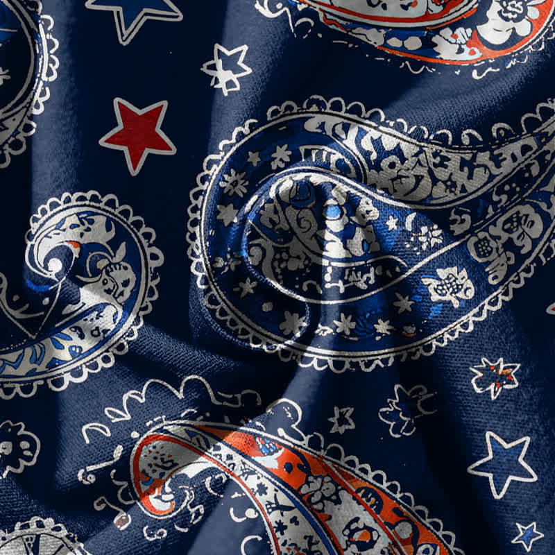 Buddha Stones Pantaloni harem da uomo in puro cotone con coulisse e tasche, fantasia paisley a stelle. - image 5