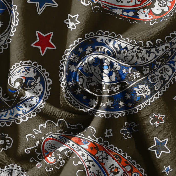 Buddha Stones Pantaloni harem da uomo in puro cotone con coulisse e tasche, fantasia paisley a stelle. - image 11