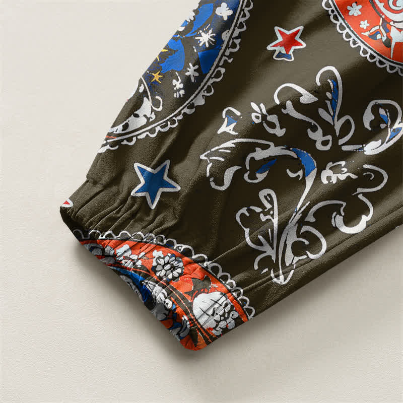 Buddha Stones Pantaloni harem da uomo in puro cotone con coulisse e tasche, fantasia paisley a stelle. - image 10