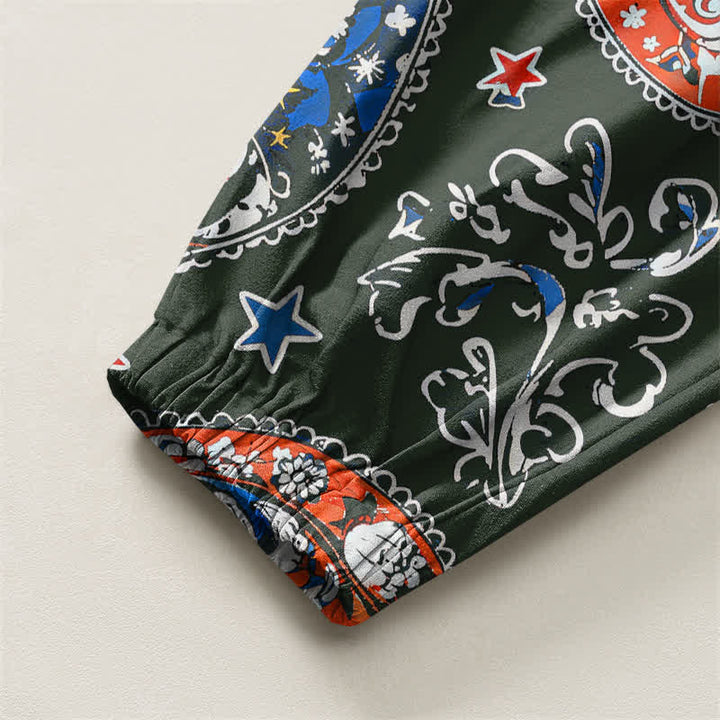 Buddha Stones Pantaloni harem da uomo in puro cotone con coulisse e tasche, fantasia paisley a stelle. - image 16
