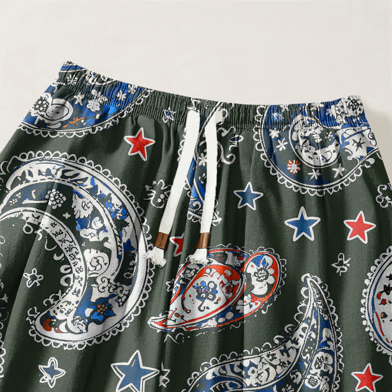Buddha Stones Pantaloni harem da uomo in puro cotone con coulisse e tasche, fantasia paisley a stelle. - image 15