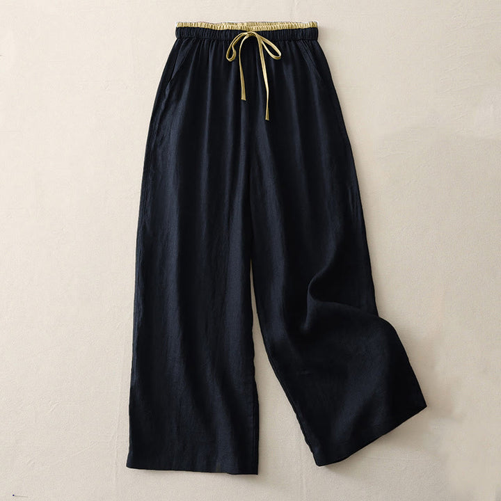 Pantaloni da donna a gamba larga con coulisse e tasche, modello casual color block con motivo Buddha Stones. - Nero - US14, UK/AU18, EU46 (3XL) - image 10