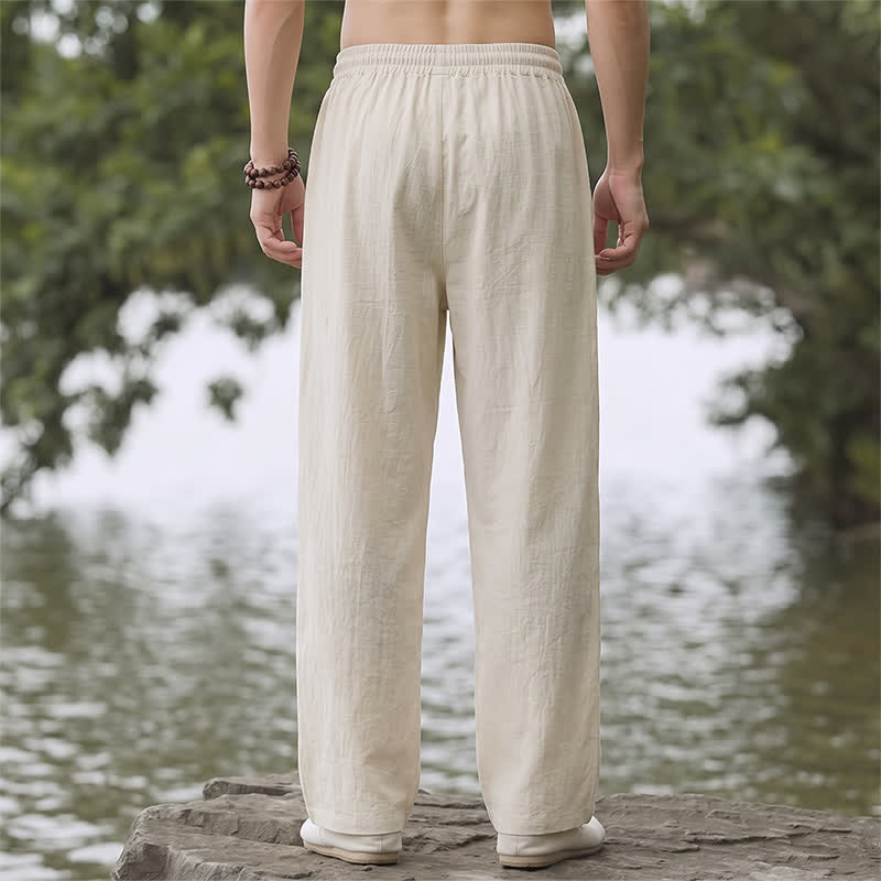 Buddha Stones Pantaloni lunghi da uomo classici, minimalisti, con coulisse, tinta unita, a gamba dritta e tasche, per primavera/estate. - image 1