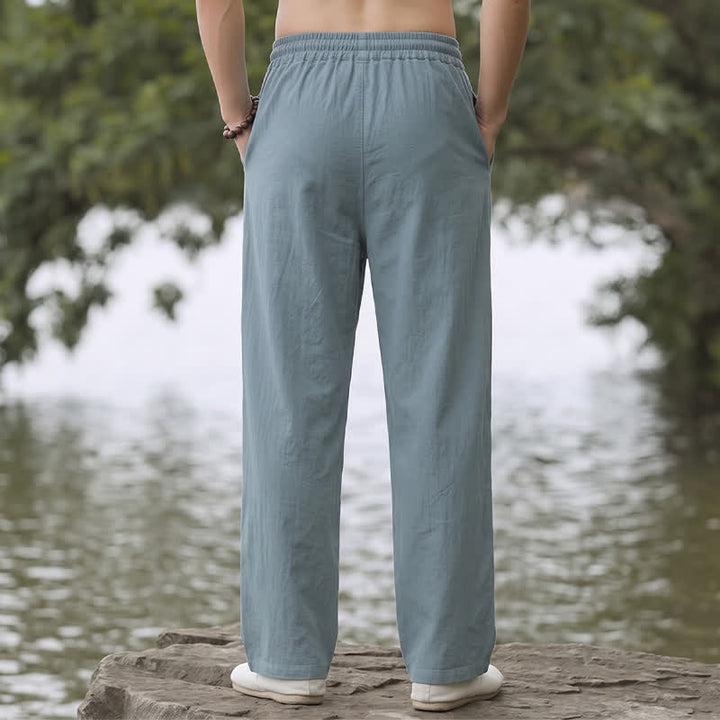 Buddha Stones Pantaloni lunghi da uomo classici, minimalisti, con coulisse, tinta unita, a gamba dritta e tasche, per primavera/estate. - image 9