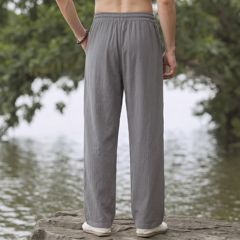Buddha Stones Pantaloni lunghi da uomo classici, minimalisti, con coulisse, tinta unita, a gamba dritta e tasche, per primavera/estate. - image 17