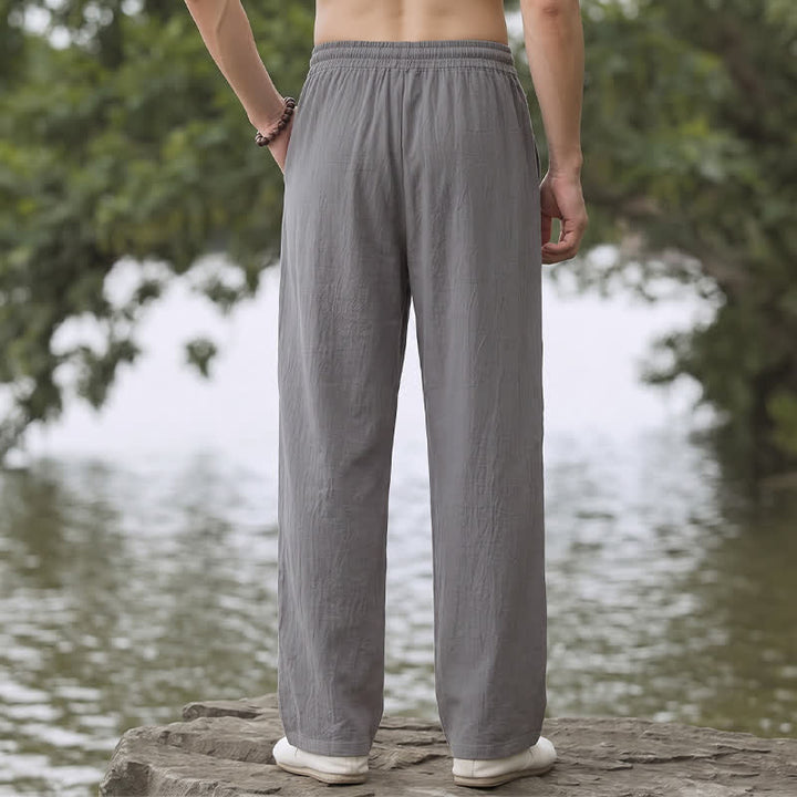 Buddha Stones Pantaloni lunghi da uomo classici, minimalisti, con coulisse, tinta unita, a gamba dritta e tasche, per primavera/estate. - image 17