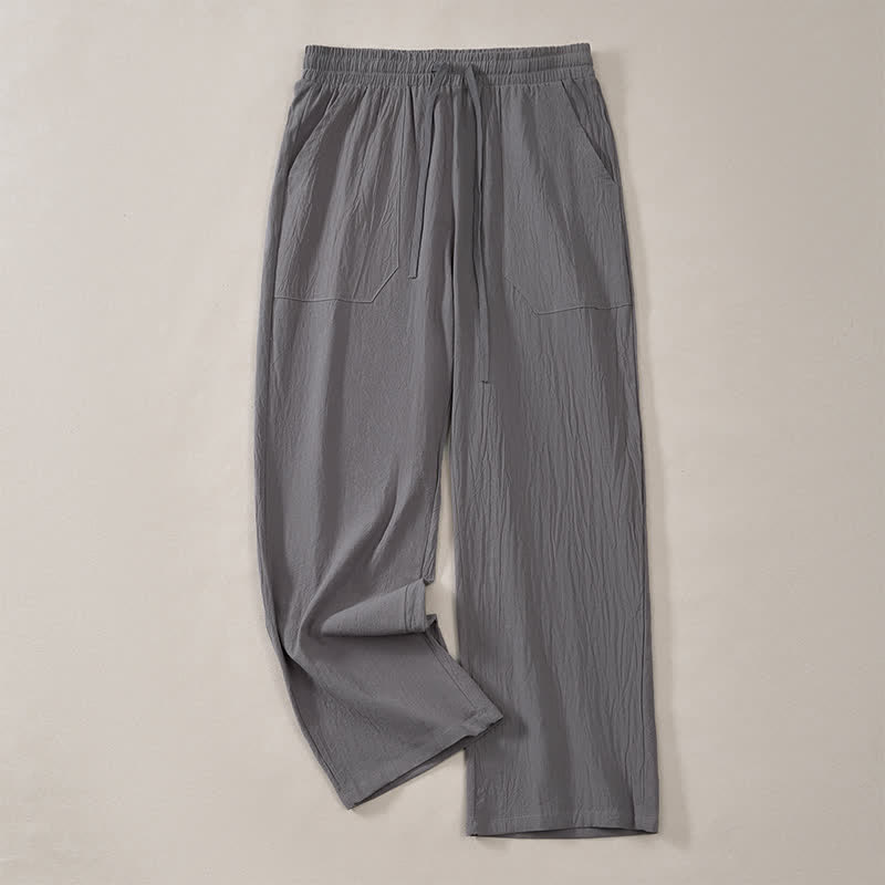 Buddha Stones Pantaloni lunghi da uomo classici, minimalisti, con coulisse, tinta unita, a gamba dritta e tasche, per primavera/estate. - image 18