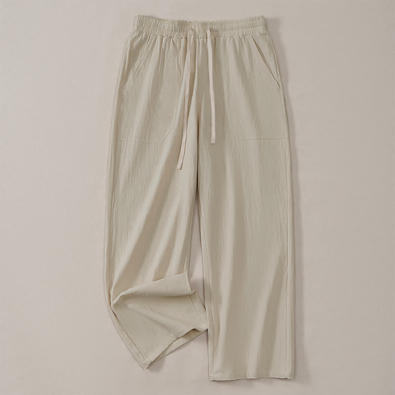 Buddha Stones Pantaloni lunghi da uomo classici, minimalisti, con coulisse, tinta unita, a gamba dritta e tasche, per primavera/estate. - image 2