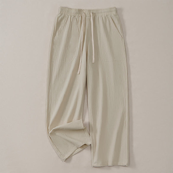Buddha Stones Pantaloni lunghi da uomo classici, minimalisti, con coulisse, tinta unita, a gamba dritta e tasche, per primavera/estate. - image 2