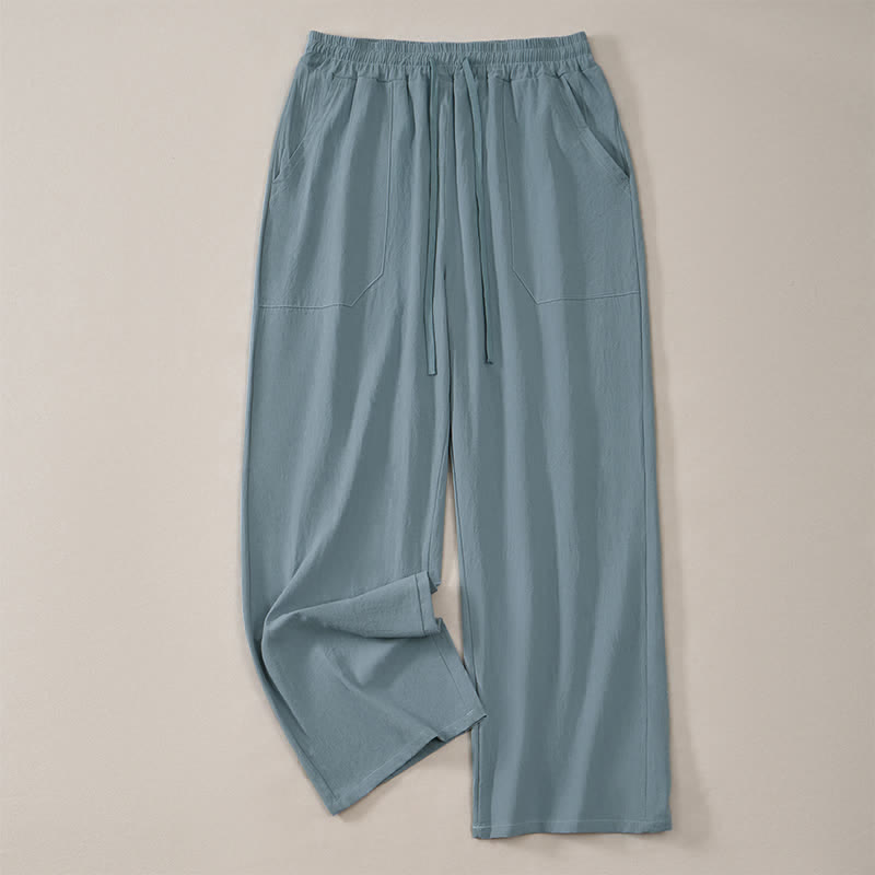 Buddha Stones Pantaloni lunghi da uomo classici, minimalisti, con coulisse, tinta unita, a gamba dritta e tasche, per primavera/estate. - image 11