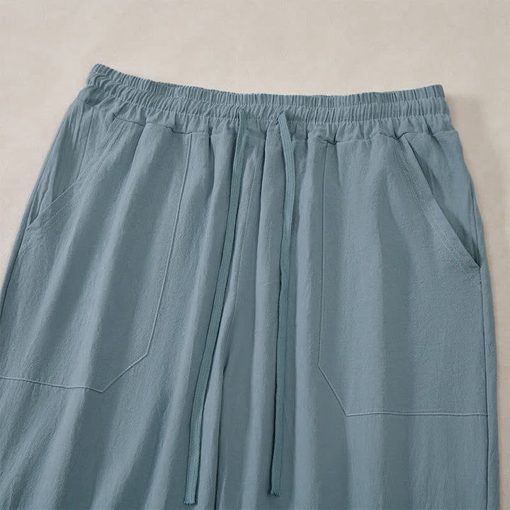 Buddha Stones Pantaloni lunghi da uomo classici, minimalisti, con coulisse, tinta unita, a gamba dritta e tasche, per primavera/estate. - image 12