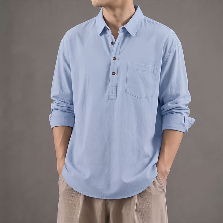 Buddha Stones Camicia da uomo a maniche lunghe in cotone tinta unita, casual, con bottoni e taschino applicato, ideale per primavera e autunno. - Azzurro cielo chiaro - US/UK/AU42, EU52 (3XL) - image 20