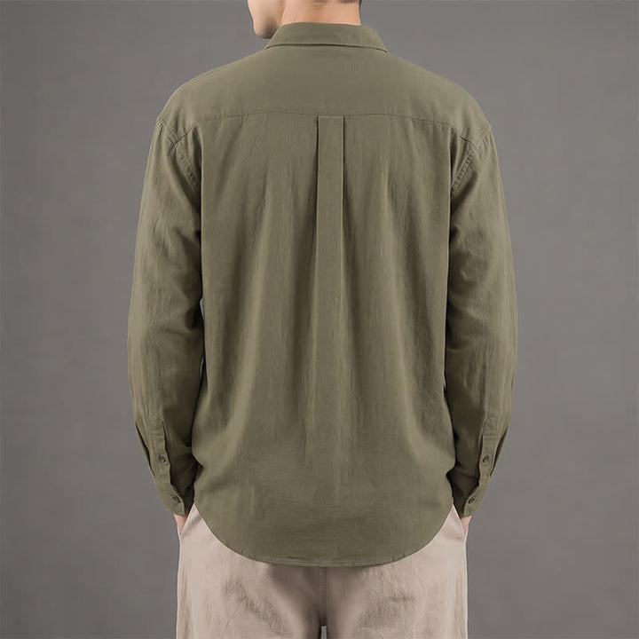 Buddha Stones Camicia da uomo a maniche lunghe in cotone tinta unita, casual, con bottoni e taschino applicato, ideale per primavera e autunno. - image 1