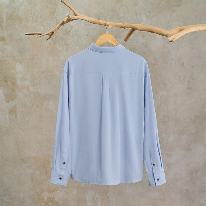 Buddha Stones Camicia da uomo a maniche lunghe in cotone tinta unita, casual, con bottoni e taschino applicato, ideale per primavera e autunno. - image 22