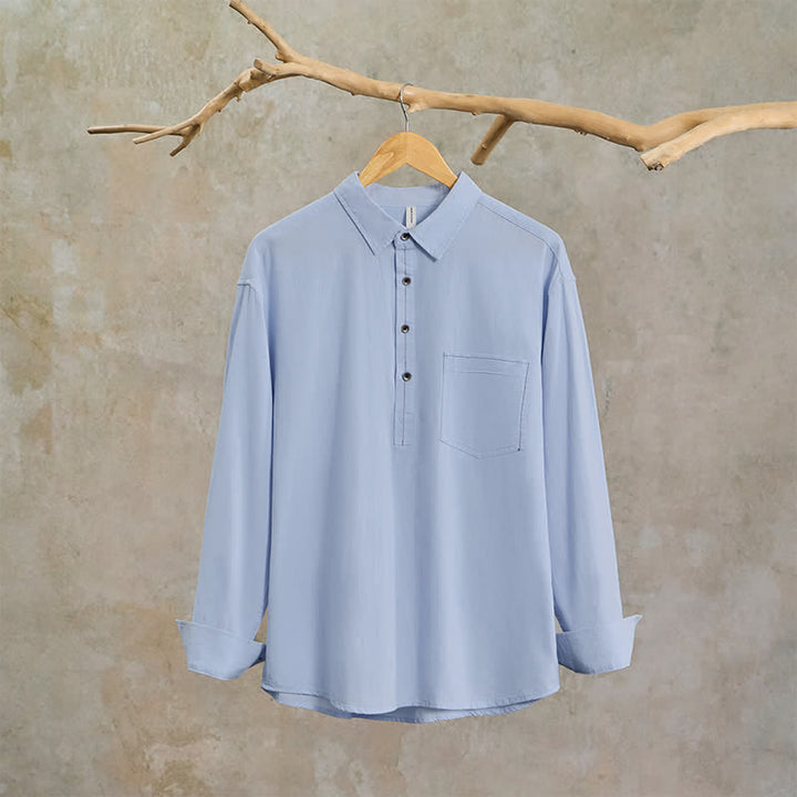 Buddha Stones Camicia da uomo a maniche lunghe in cotone tinta unita, casual, con bottoni e taschino applicato, ideale per primavera e autunno. - image 21