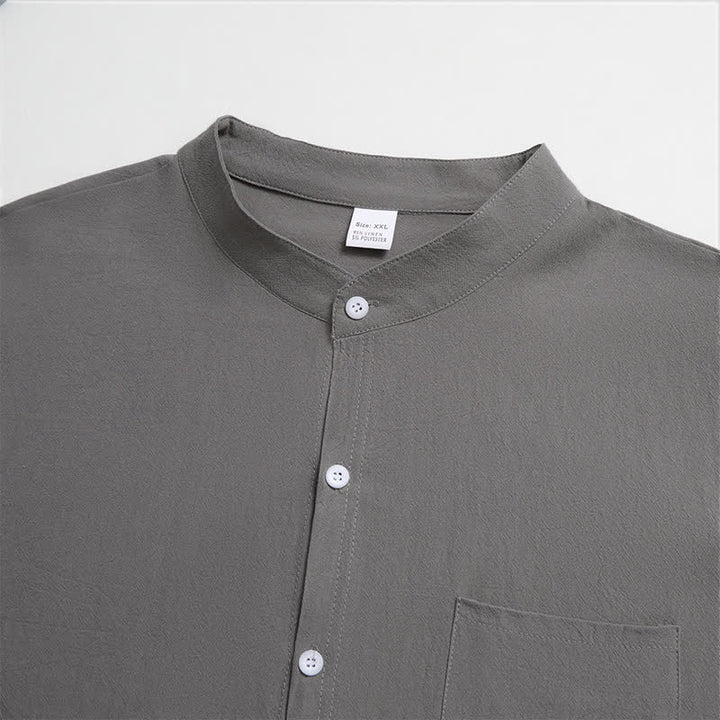Buddha Stones Camicia da uomo a maniche lunghe, stile Tang, con colletto alla coreana, tinta unita, ideale per primavera/autunno, con taschino applicato. - image 24