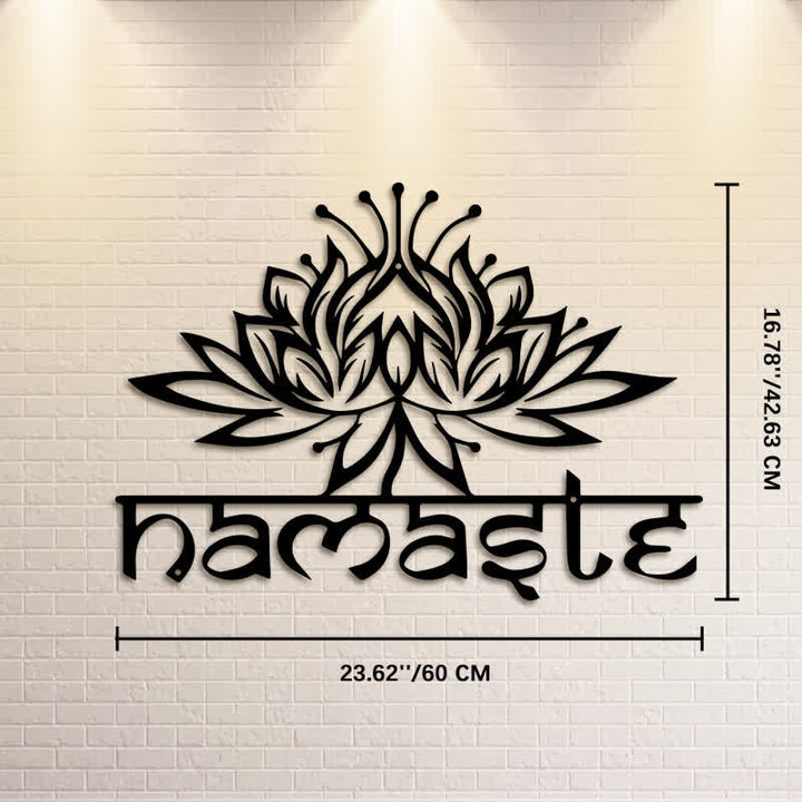 Buddha Stones Decorazione da parete in metallo e ferro con scritta "Namaste Peace" a forma di loto nero. - Circa 60 cm x 42,63 cm x 0,12 cm / 23,62 pollici x 16,78 pollici x 0,05 pollici - image 13