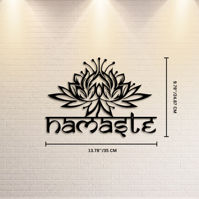 Buddha Stones Decorazione da parete in metallo e ferro con scritta "Namaste Peace" a forma di loto nero. - Circa 35 cm x 24,87 cm x 0,1 cm / 13,78 pollici x 9,79 pollici x 0,04 pollici - image 6
