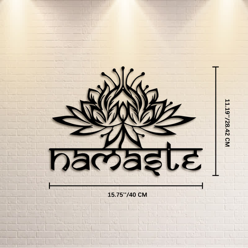 Buddha Stones Decorazione da parete in metallo e ferro con scritta "Namaste Peace" a forma di loto nero. - Circa 40 cm x 28,42 cm x 0,1 cm / 15,75 pollici x 11,19 pollici x 0,04 pollici - image 8