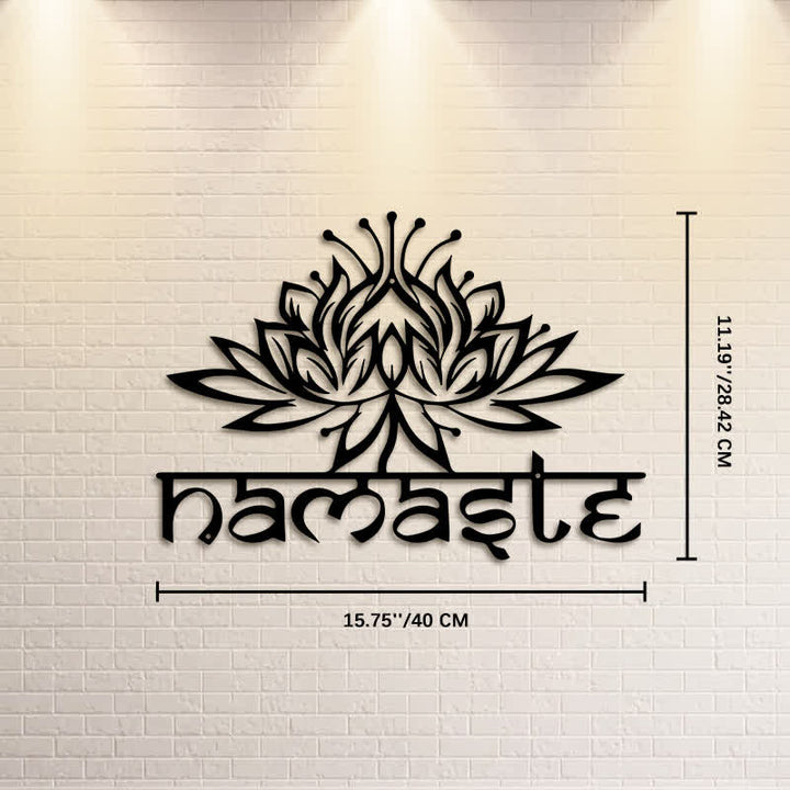 Buddha Stones Decorazione da parete in metallo e ferro con scritta "Namaste Peace" a forma di loto nero. - Circa 40 cm x 28,42 cm x 0,1 cm / 15,75 pollici x 11,19 pollici x 0,04 pollici - image 8