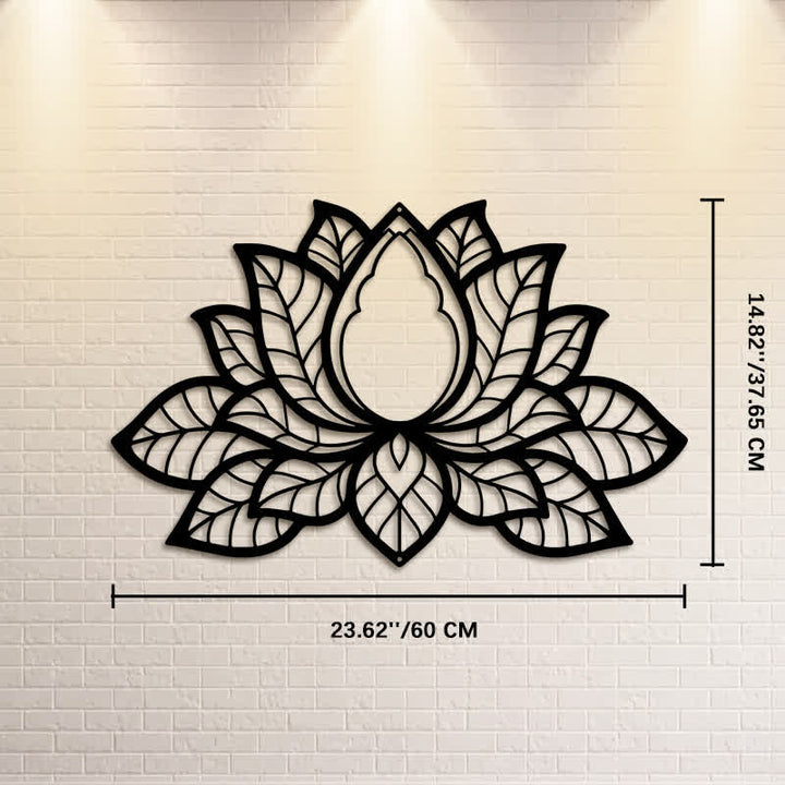 Buddha Stones Silhouette di loto in metallo, simbolo di illuminazione, ferro, decorazione murale con simboli significativi - Circa 60 cm x 37,65 cm x 0,12 cm / 23,62 pollici x 14,82 pollici x 0,05 pollici - image 13