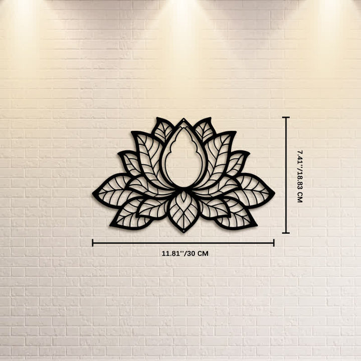 Buddha Stones Silhouette di loto in metallo, simbolo di illuminazione, ferro, decorazione murale con simboli significativi - Circa 30 cm x 18,83 cm x 0,1 cm / 11,81 pollici x 7,41 pollici x 0,04 pollici - image 4