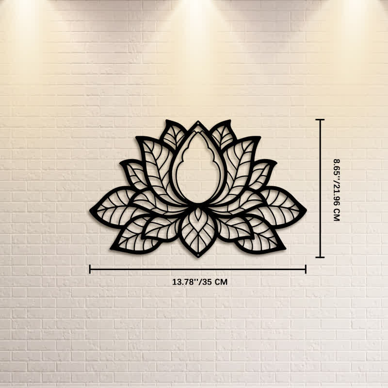 Buddha Stones Silhouette di loto in metallo, simbolo di illuminazione, ferro, decorazione murale con simboli significativi - Circa 35 cm x 21,96 cm x 0,1 cm / 13,78 pollici x 8,65 pollici x 0,04 pollici - image 6