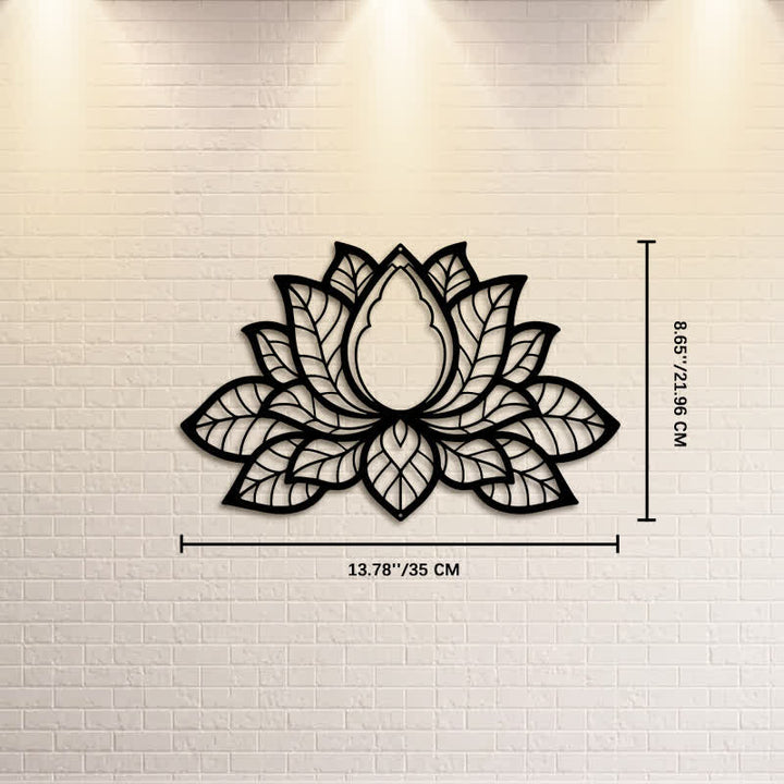 Buddha Stones Silhouette di loto in metallo, simbolo di illuminazione, ferro, decorazione murale con simboli significativi - Circa 35 cm x 21,96 cm x 0,1 cm / 13,78 pollici x 8,65 pollici x 0,04 pollici - image 6