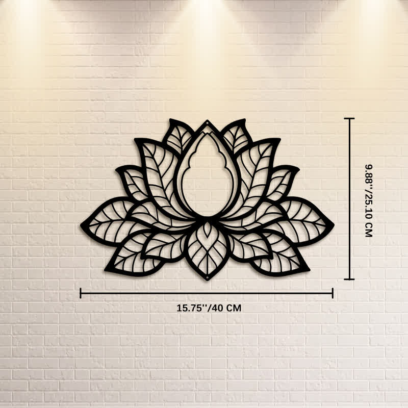 Buddha Stones Silhouette di loto in metallo, simbolo di illuminazione, ferro, decorazione murale con simboli significativi - Circa 40 cm x 25,10 cm x 0,1 cm / 15,75 pollici x 9,88 pollici x 0,04 pollici - image 8