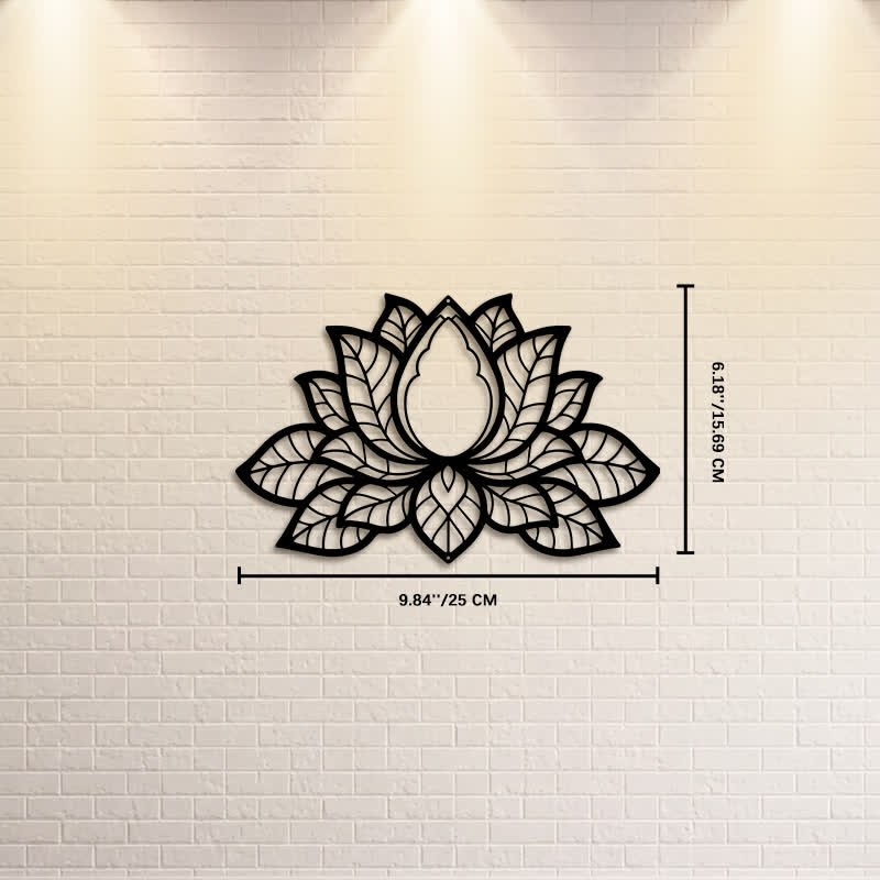 Buddha Stones Silhouette di loto in metallo, simbolo di illuminazione, ferro, decorazione murale con simboli significativi - Circa 25 cm x 15,69 cm x 0,1 cm / 9,84 pollici x 6,18 pollici x 0,04 pollici - image 2