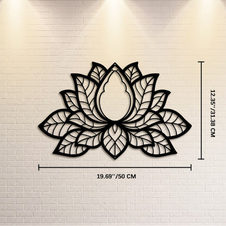 Buddha Stones Silhouette di loto in metallo, simbolo di illuminazione, ferro, decorazione murale con simboli significativi - Circa 50 cm x 31,38 cm x 0,12 cm / 19,69 pollici x 12,35 pollici x 0,05 pollici - image 10