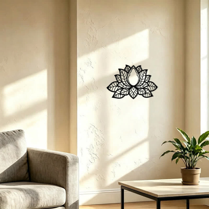 Buddha Stones Silhouette di loto in metallo, simbolo di illuminazione, ferro, decorazione murale con simboli significativi - image 9