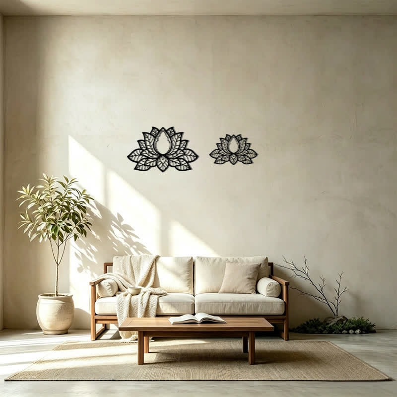 Buddha Stones Silhouette di loto in metallo, simbolo di illuminazione, ferro, decorazione murale con simboli significativi - image 14