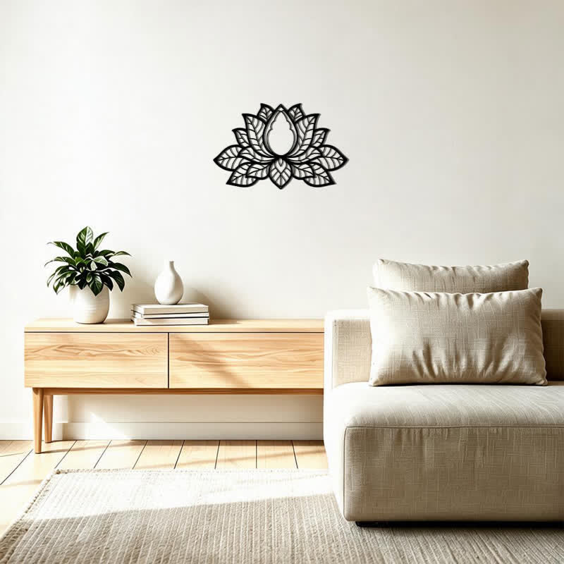 Buddha Stones Silhouette di loto in metallo, simbolo di illuminazione, ferro, decorazione murale con simboli significativi - image 11