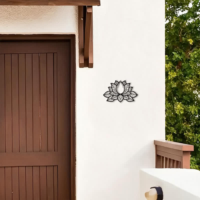 Buddha Stones Silhouette di loto in metallo, simbolo di illuminazione, ferro, decorazione murale con simboli significativi - image 3