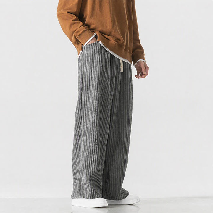 Buddha Stones Pantaloni lunghi da uomo in velluto a coste, tinta unita, stile vintage, con coulisse, per autunno/inverno, a gamba larga e tasca. - image 5