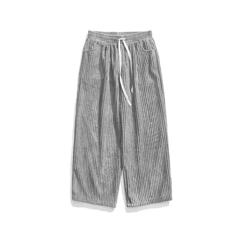 Buddha Stones Pantaloni lunghi da uomo in velluto a coste, tinta unita, stile vintage, con coulisse, per autunno/inverno, a gamba larga e tasca. - image 8