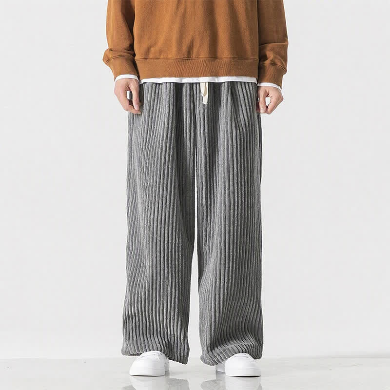 Buddha Stones Pantaloni lunghi da uomo in velluto a coste, tinta unita, stile vintage, con coulisse, per autunno/inverno, a gamba larga e tasca. - image 2
