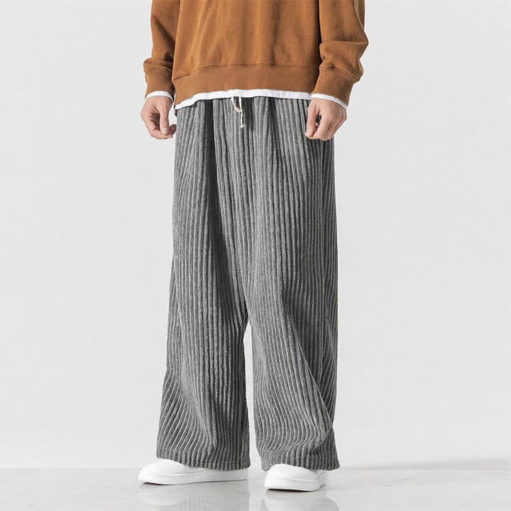 Buddha Stones Pantaloni lunghi da uomo in velluto a coste, tinta unita, stile vintage, con coulisse, per autunno/inverno, a gamba larga e tasca. - image 7