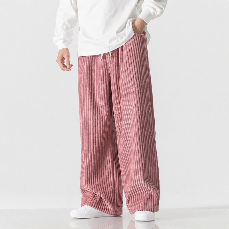 Buddha Stones Pantaloni lunghi da uomo in velluto a coste, tinta unita, stile vintage, con coulisse, per autunno/inverno, a gamba larga e tasca. - image 11