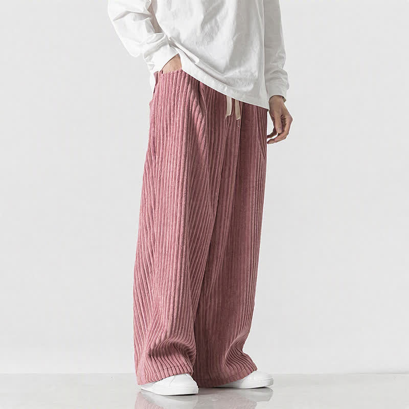 Buddha Stones Pantaloni lunghi da uomo in velluto a coste, tinta unita, stile vintage, con coulisse, per autunno/inverno, a gamba larga e tasca. - image 14