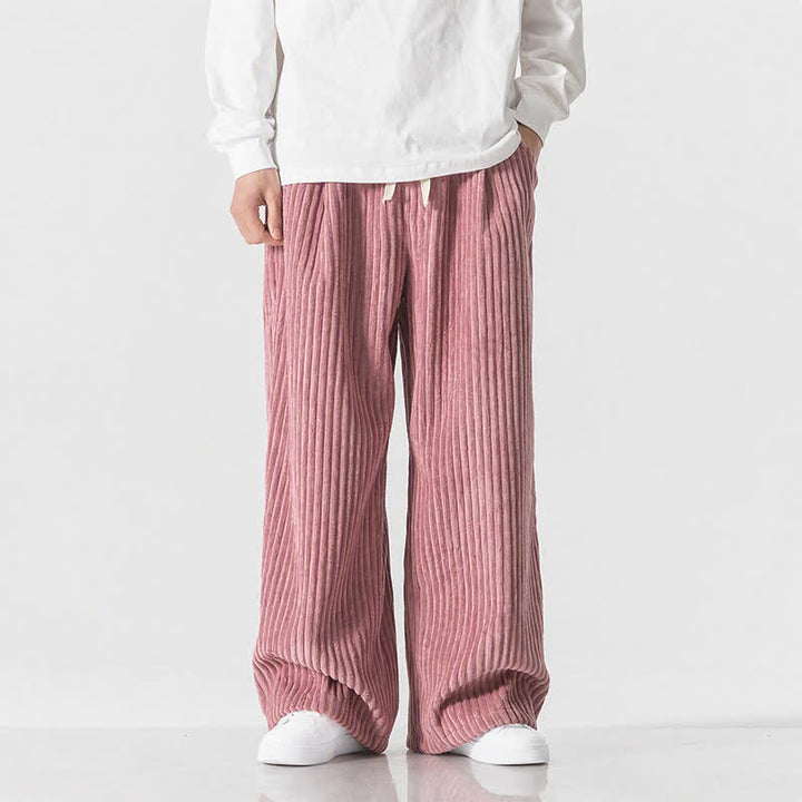 Buddha Stones Pantaloni lunghi da uomo in velluto a coste, tinta unita, stile vintage, con coulisse, per autunno/inverno, a gamba larga e tasca. - Marrone rosato - US/UK/AU46, EU56 (5XL) - image 9