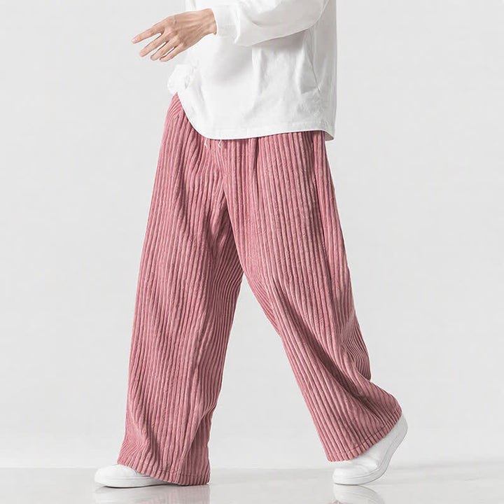 Buddha Stones Pantaloni lunghi da uomo in velluto a coste, tinta unita, stile vintage, con coulisse, per autunno/inverno, a gamba larga e tasca. - image 10